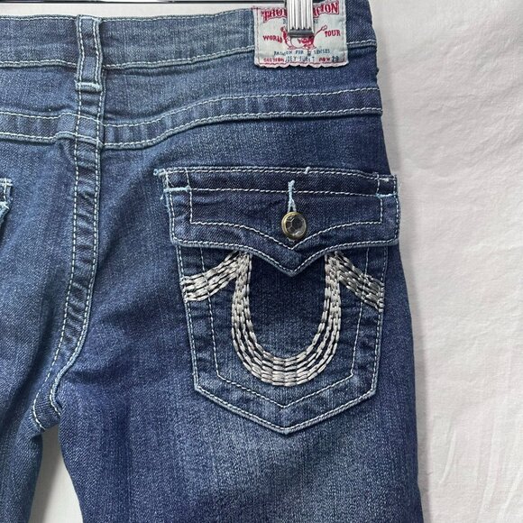 True Religion Jeans Womens Straight Leg Size 29 Stone Wash Embroidered Pockets - Picture 4 of 8